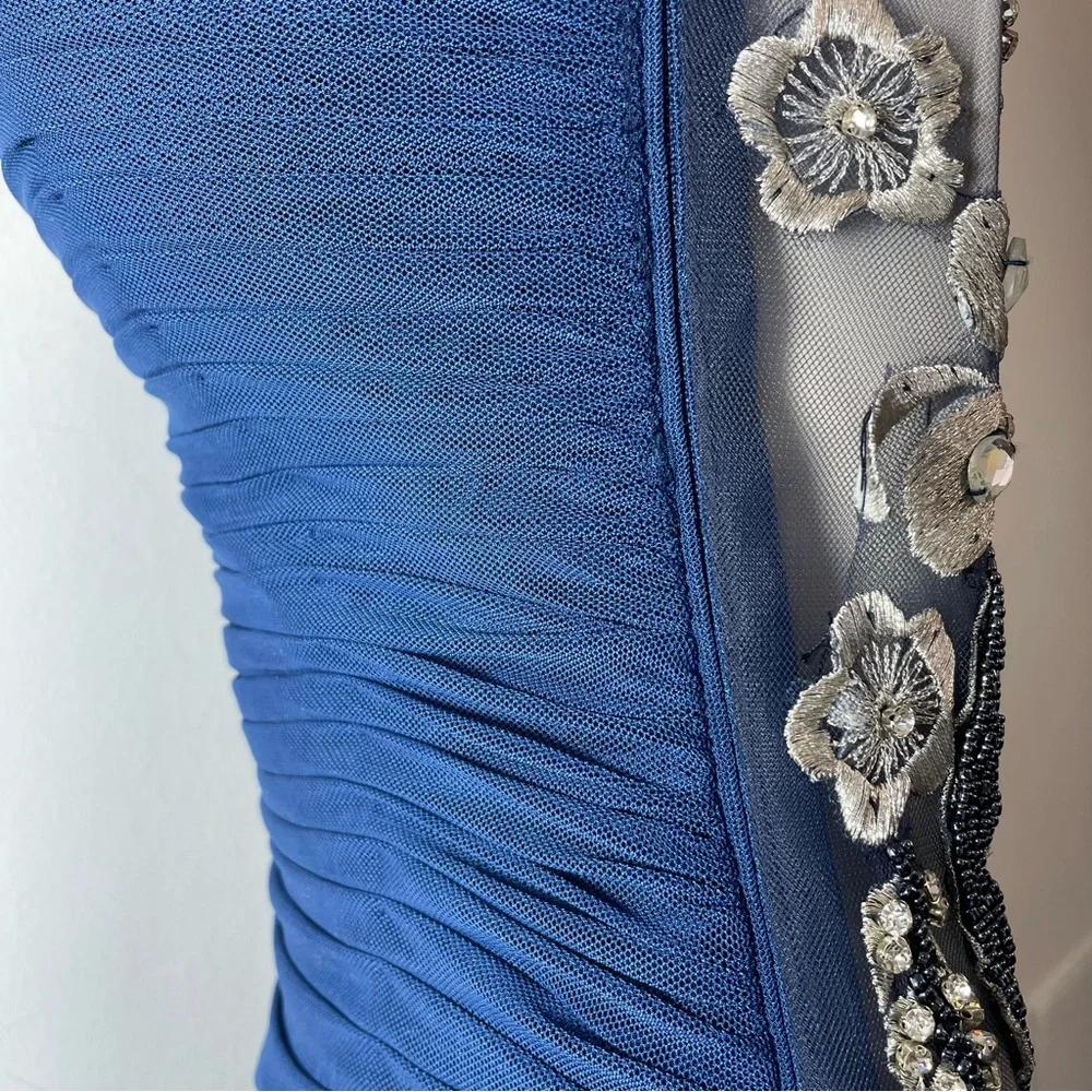 Jovani Ruched Evening gown Dress Embroidered Rhinestons size 00 pageant Blue - Picture 12 of 13
